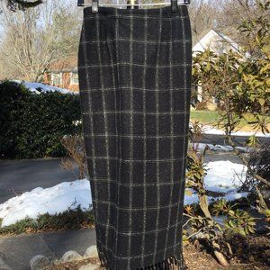Michele Wool Blend B/W Plaid End Trimmed Maxi Skirt